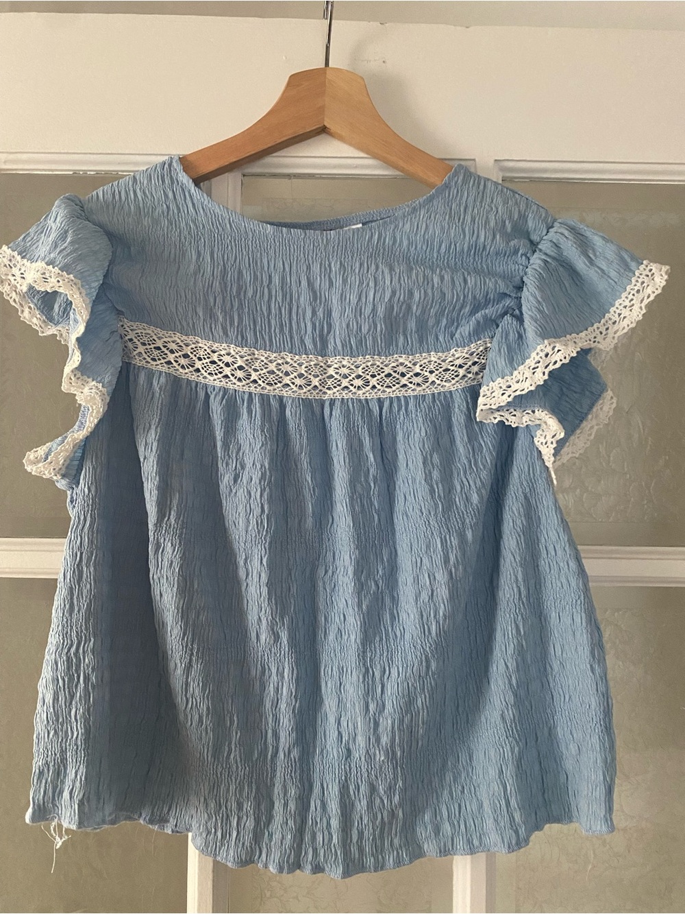 Light Blue Lace-Trim Top